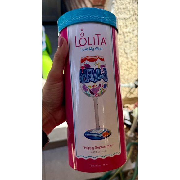 Lolita Other - Lolita Wine Glass "Happy September" 15 oz White/Pink